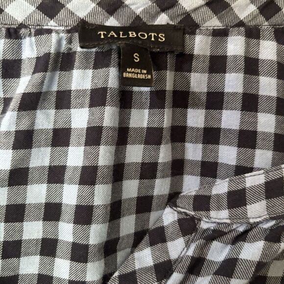 Talbots Top Womens Small Multicolor Gingham Plaid Popover Split Neck Blouse - Picture 5 of 7